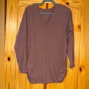 Women's V-Neck Long Sleeve Maternity Tunic Top - Brown